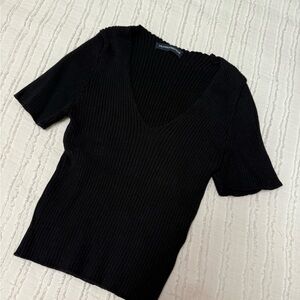 Brandy Melville Black Ribbed Short Sleeve Tee